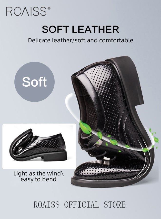 roaiss Men Stylish Leather Shoes, Retro Dress Shoes with Hollow-carved Design, Classic Premium Uniform Flats with Non-Slip Soles, Suitable for Daily and Formal Wear - Image 5